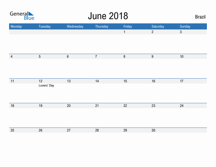 Fillable June 2018 Calendar