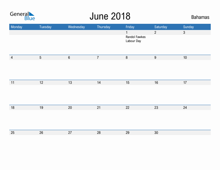 Fillable June 2018 Calendar