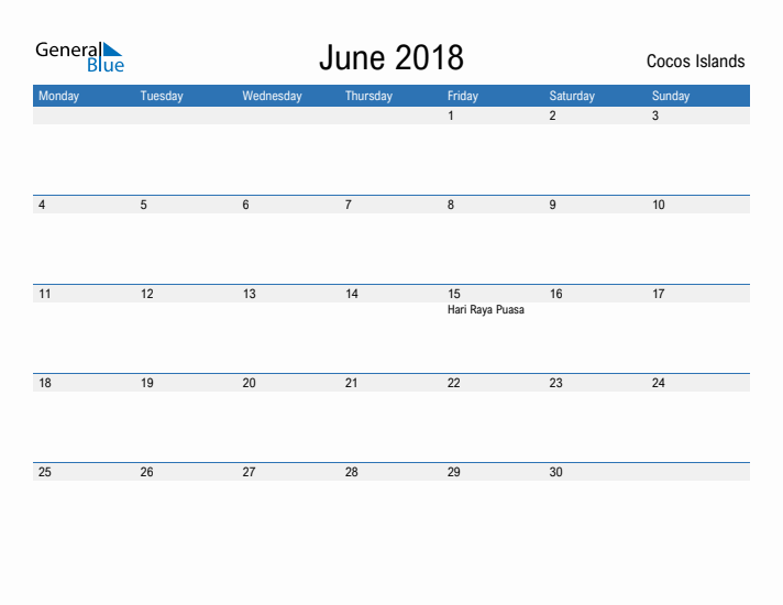 Fillable June 2018 Calendar