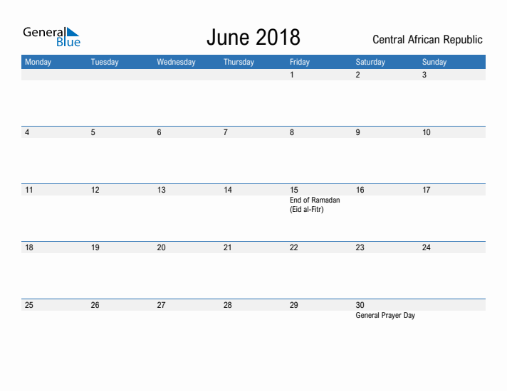 Fillable June 2018 Calendar