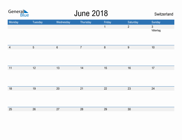 Fillable June 2018 Calendar