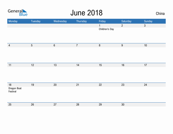 Fillable June 2018 Calendar