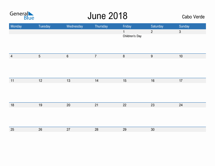 Fillable June 2018 Calendar