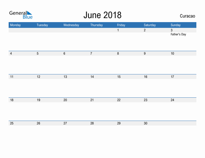 Fillable June 2018 Calendar