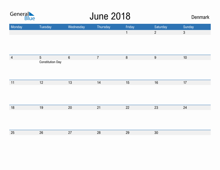 Fillable June 2018 Calendar