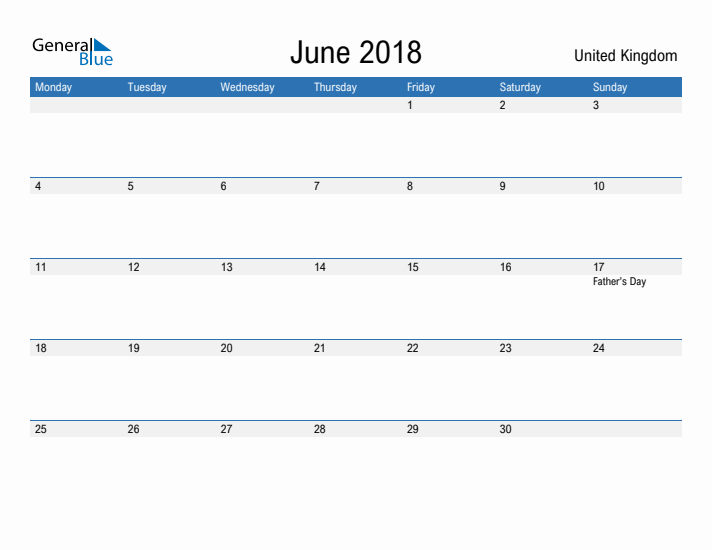 Fillable June 2018 Calendar