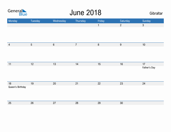 Fillable June 2018 Calendar