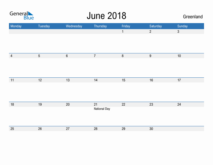 Fillable June 2018 Calendar