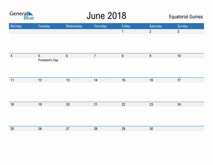 Fillable June 2018 Calendar