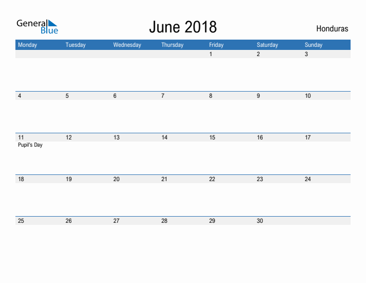 Fillable June 2018 Calendar