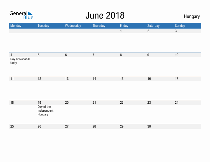 Fillable June 2018 Calendar