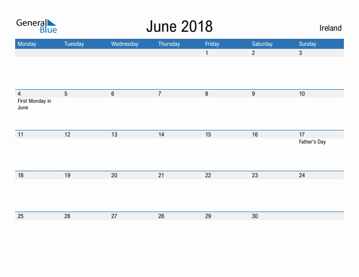 Fillable June 2018 Calendar