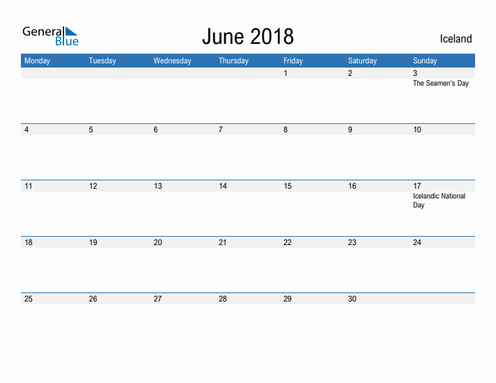 Fillable June 2018 Calendar