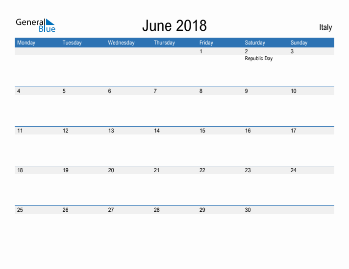 Fillable June 2018 Calendar