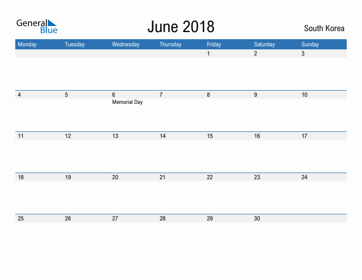 Fillable June 2018 Calendar