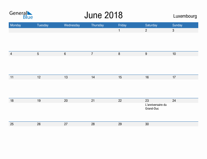 Fillable June 2018 Calendar