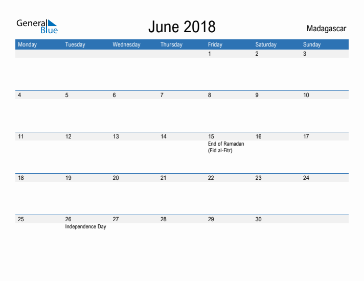 Fillable June 2018 Calendar