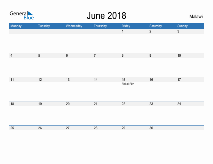 Fillable June 2018 Calendar