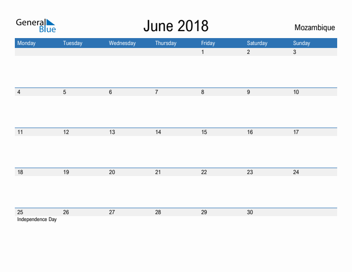 Fillable June 2018 Calendar