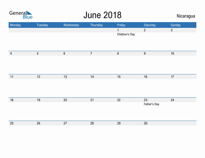 Fillable June 2018 Calendar