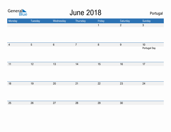 Fillable June 2018 Calendar