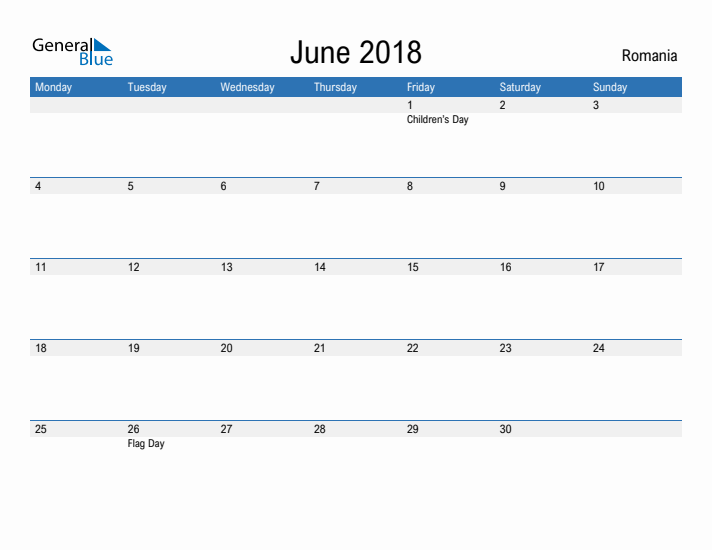 Fillable June 2018 Calendar