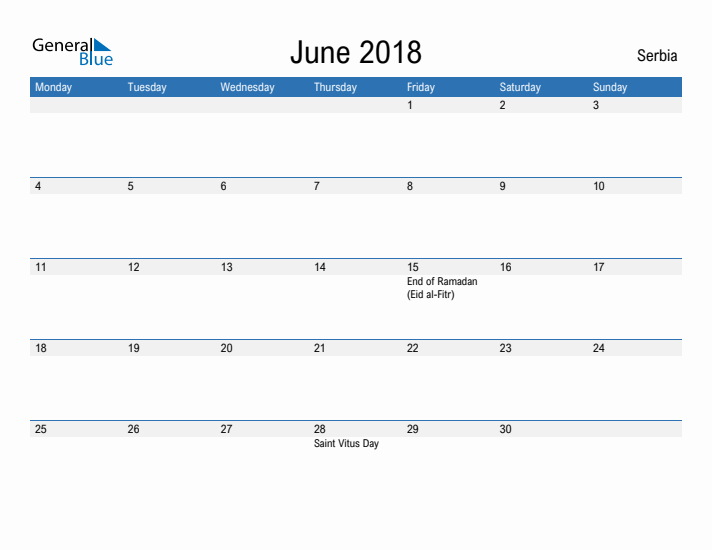 Fillable June 2018 Calendar