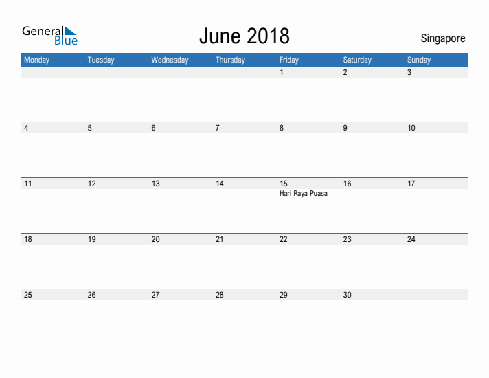 Fillable June 2018 Calendar