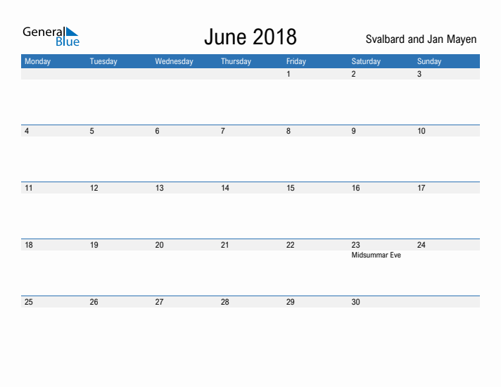 Fillable June 2018 Calendar