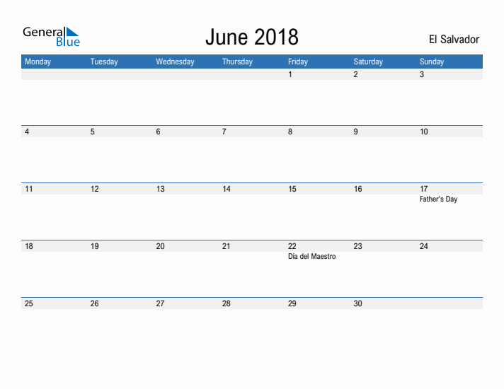 Fillable June 2018 Calendar