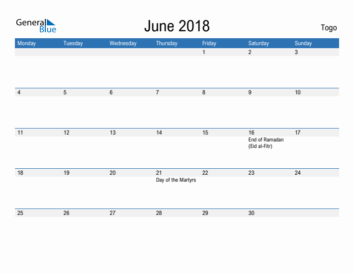 Fillable June 2018 Calendar