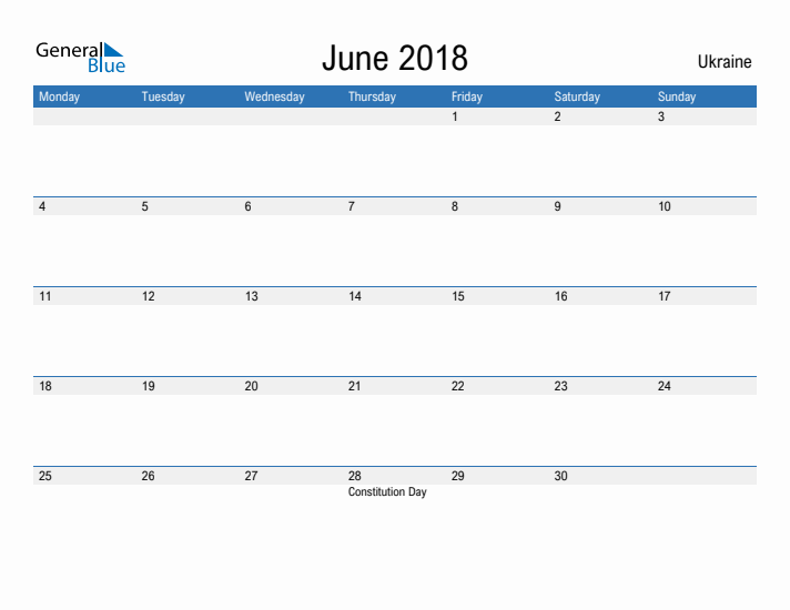 Fillable June 2018 Calendar