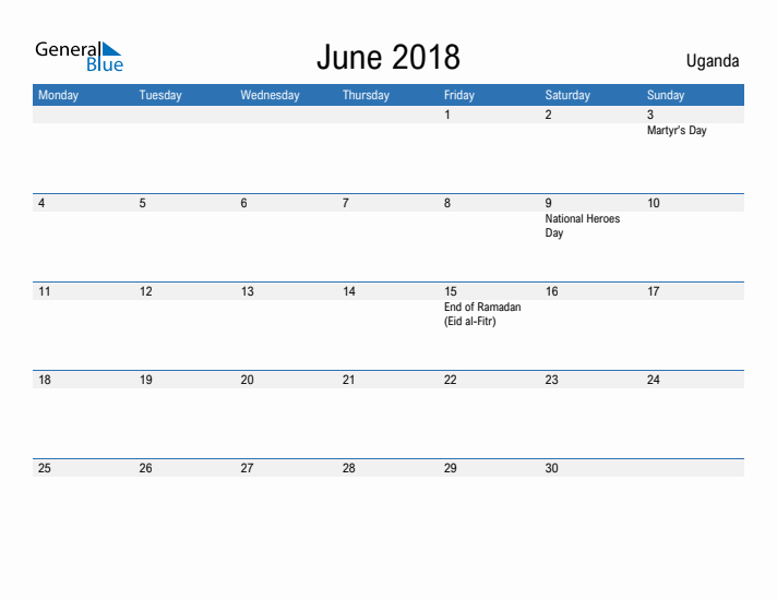 Fillable June 2018 Calendar