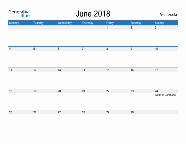 Fillable June 2018 Calendar