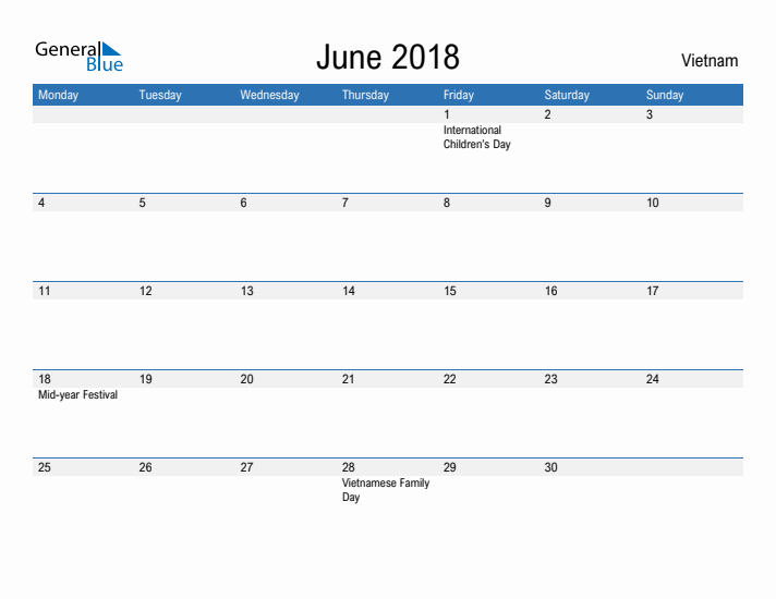 Fillable June 2018 Calendar