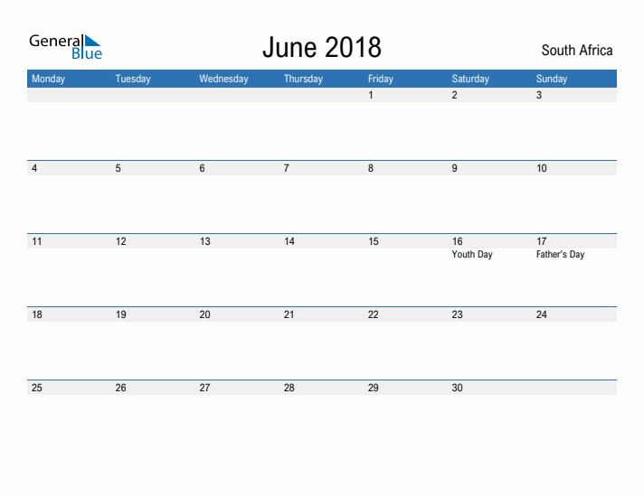 Fillable June 2018 Calendar