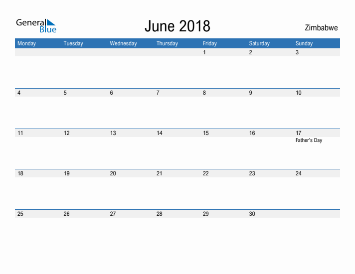 Fillable June 2018 Calendar