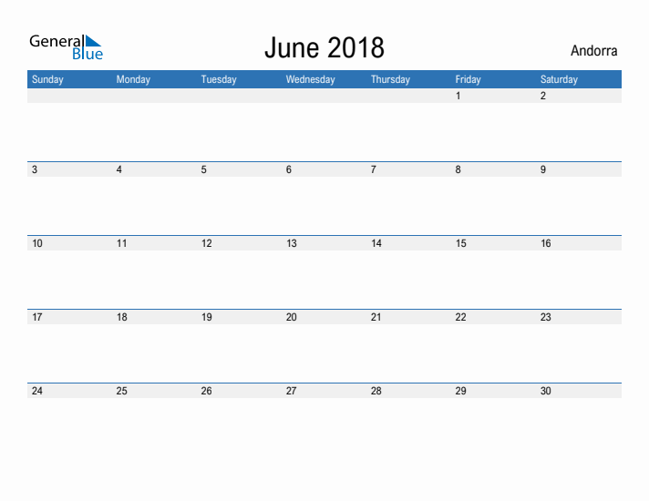 Fillable June 2018 Calendar