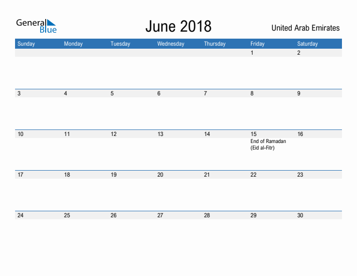 Fillable June 2018 Calendar