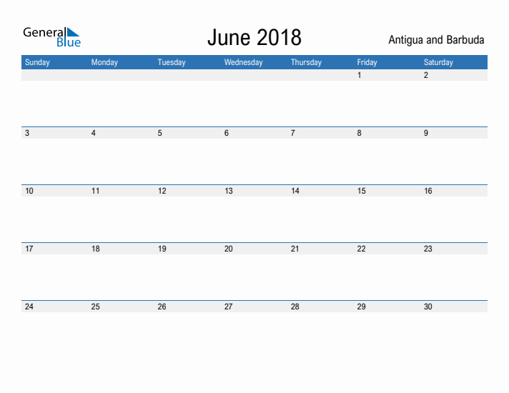 Fillable June 2018 Calendar