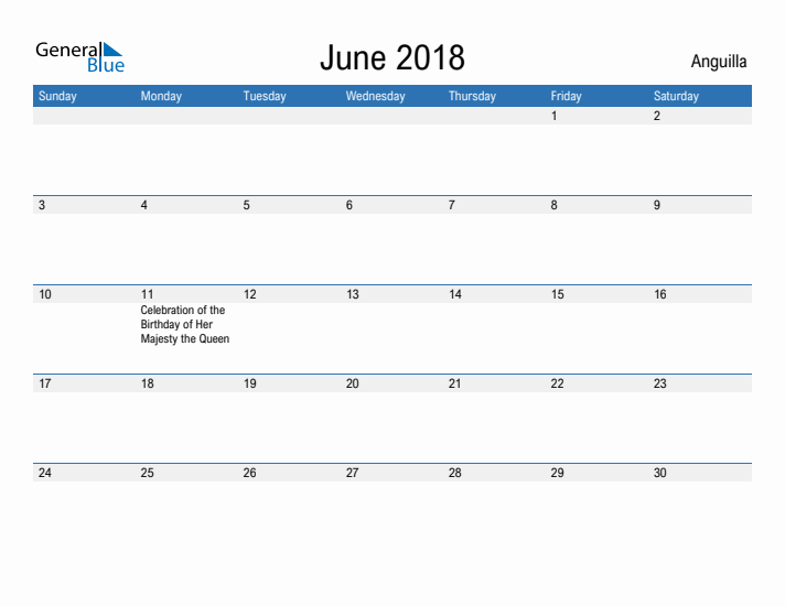 Fillable June 2018 Calendar