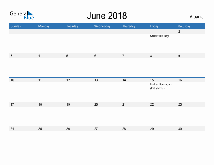 Fillable June 2018 Calendar