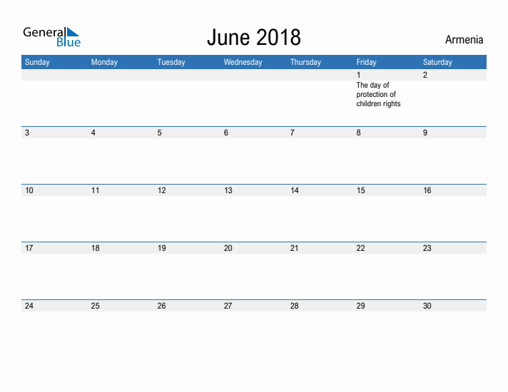 Fillable June 2018 Calendar