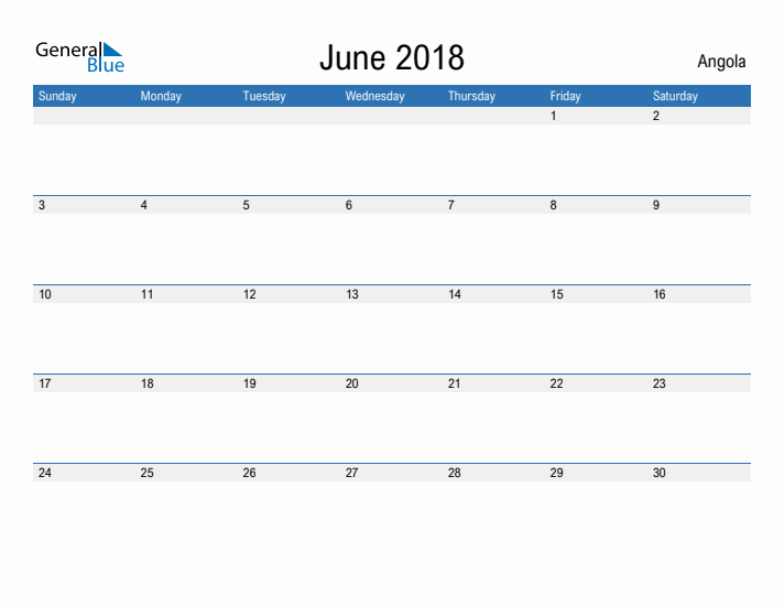 Fillable June 2018 Calendar