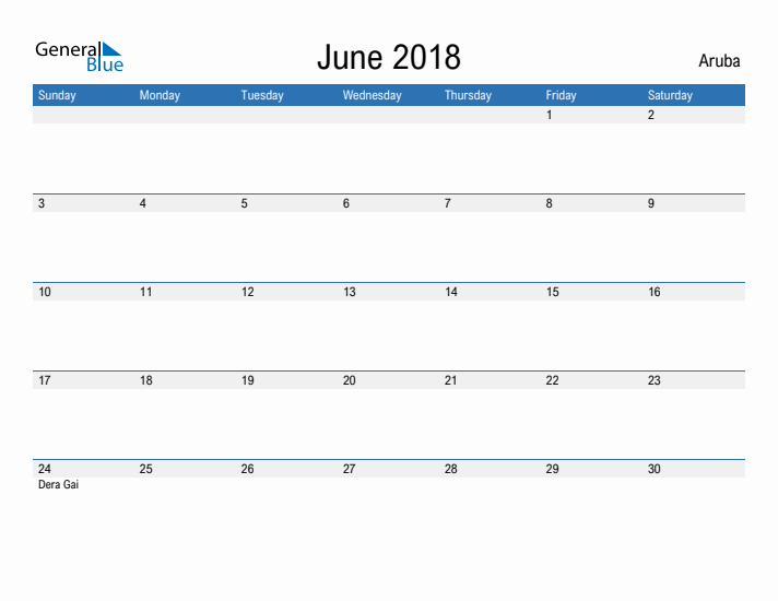 Fillable June 2018 Calendar