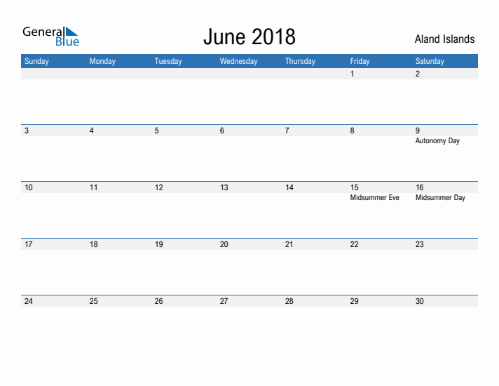 Fillable June 2018 Calendar