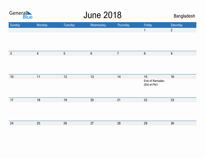 Fillable June 2018 Calendar