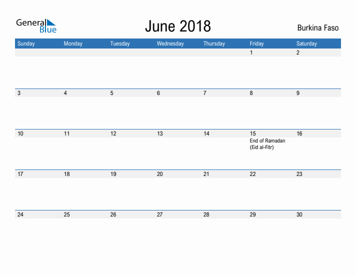 Fillable June 2018 Calendar