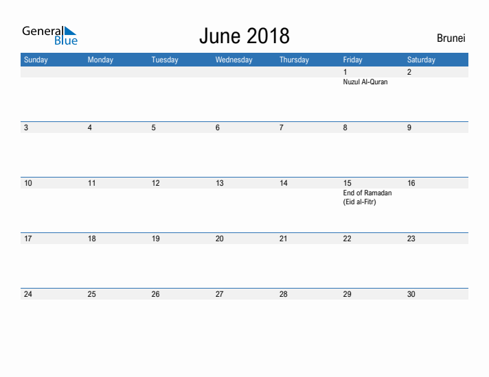 Fillable June 2018 Calendar