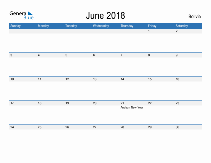 Fillable June 2018 Calendar